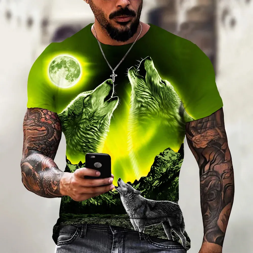 Men's 3D Wolf Print Oversized Streetwear Tee