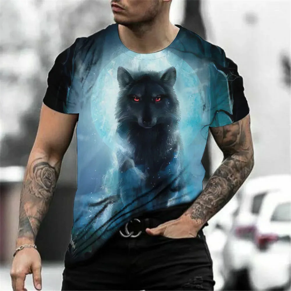Men's 3D Wolf Print Oversized Streetwear Tee