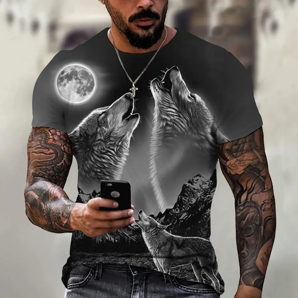 Men's 3D Wolf Print Oversized Streetwear Tee