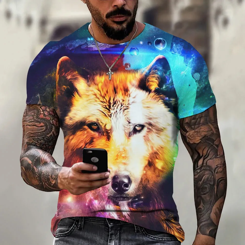 Men's 3D Wolf Print Oversized Streetwear Tee