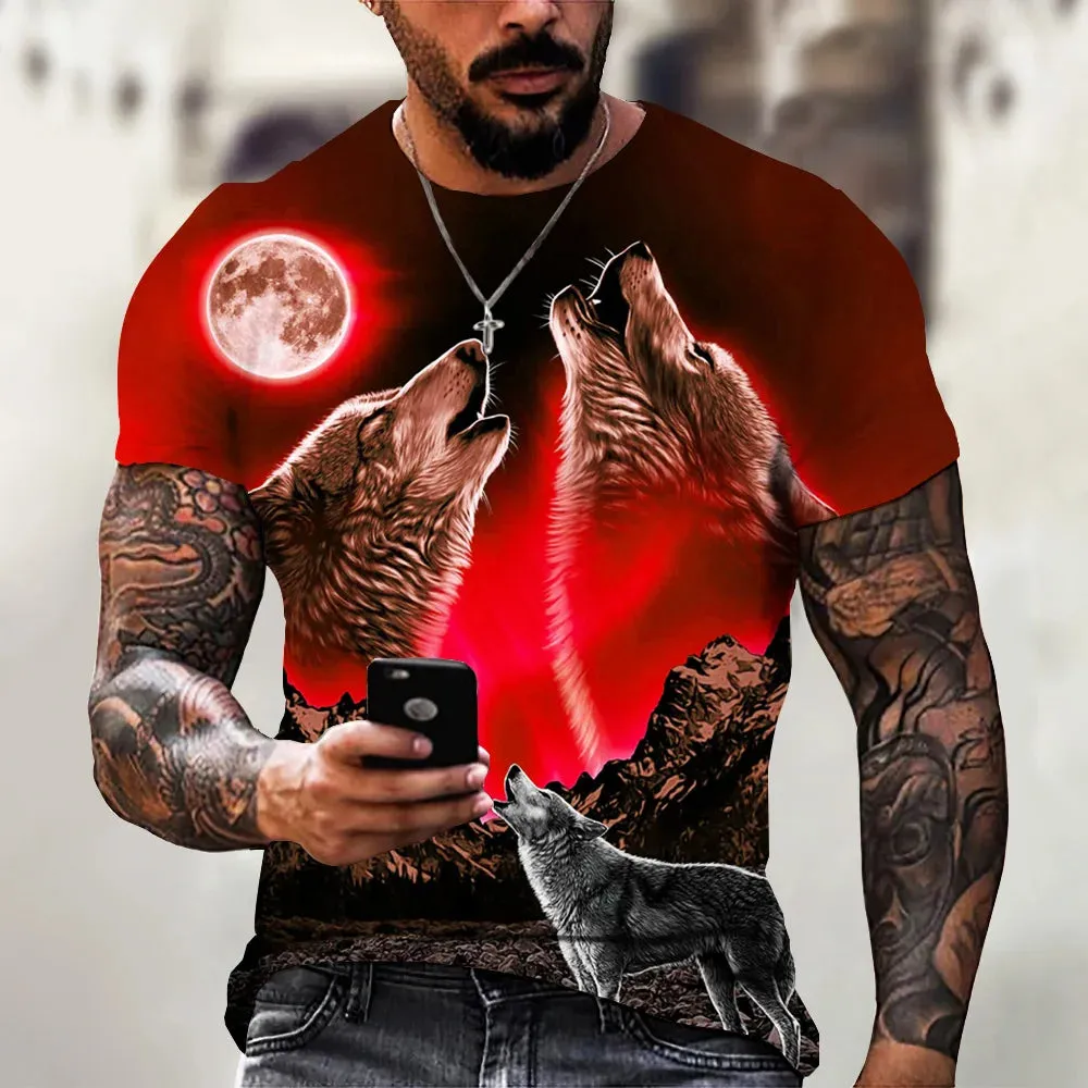 Men's 3D Wolf Print Oversized Streetwear Tee