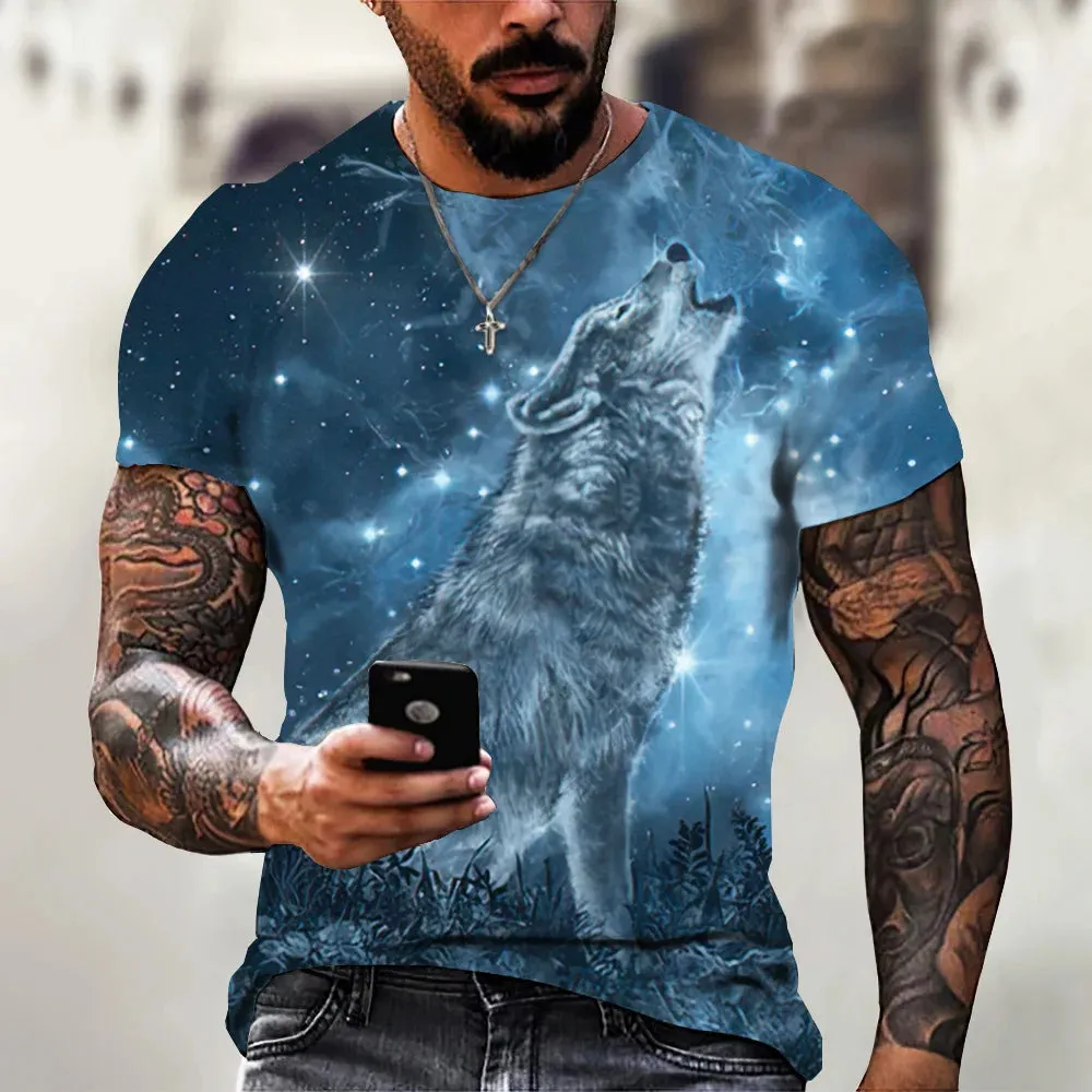 Men's 3D Wolf Print Oversized Streetwear Tee