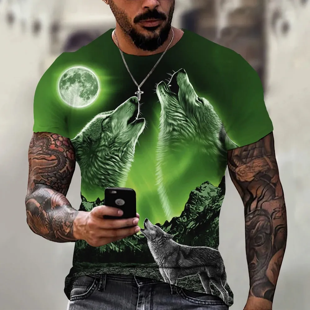 Men's 3D Wolf Print Oversized Streetwear Tee