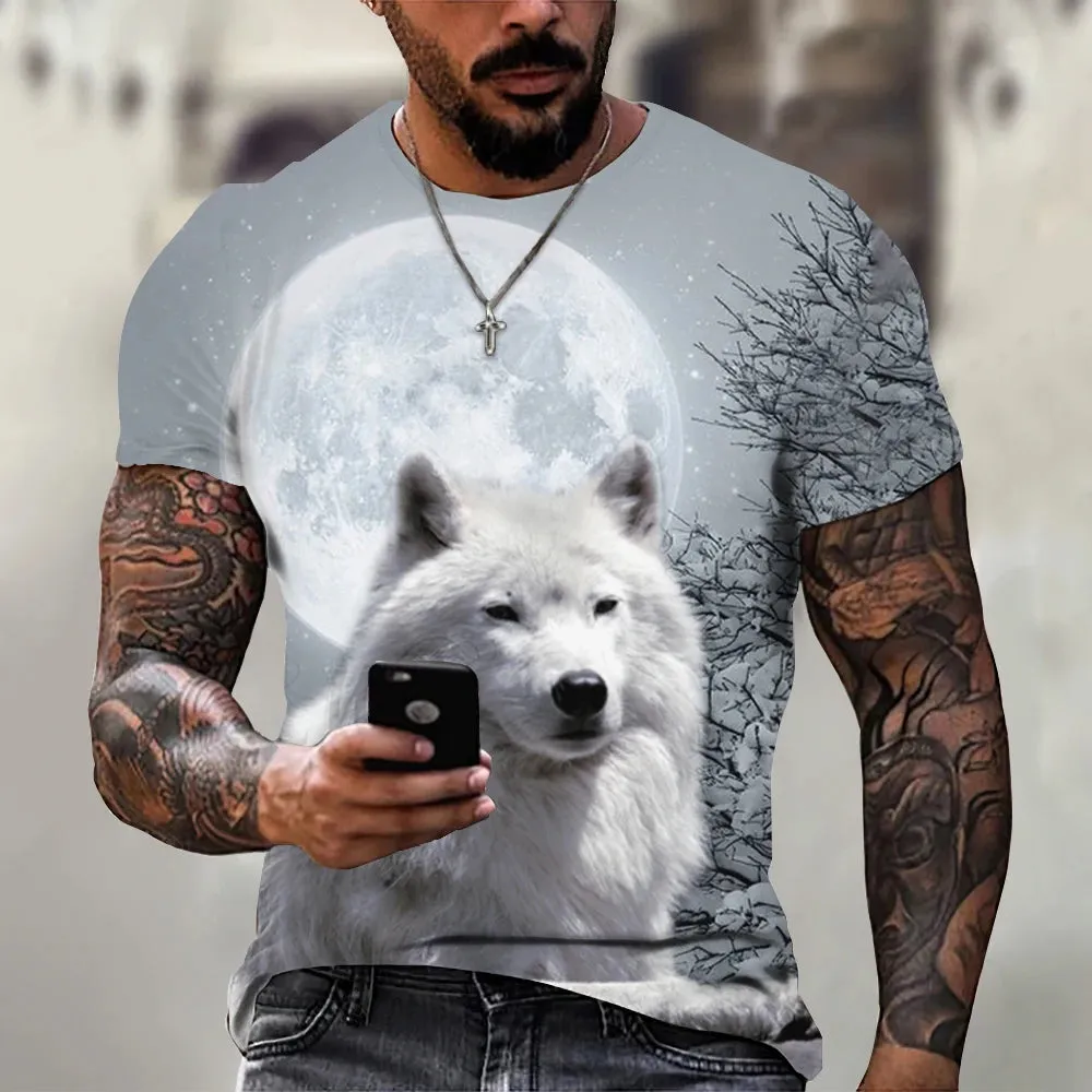Men's 3D Wolf Print Oversized Streetwear Tee