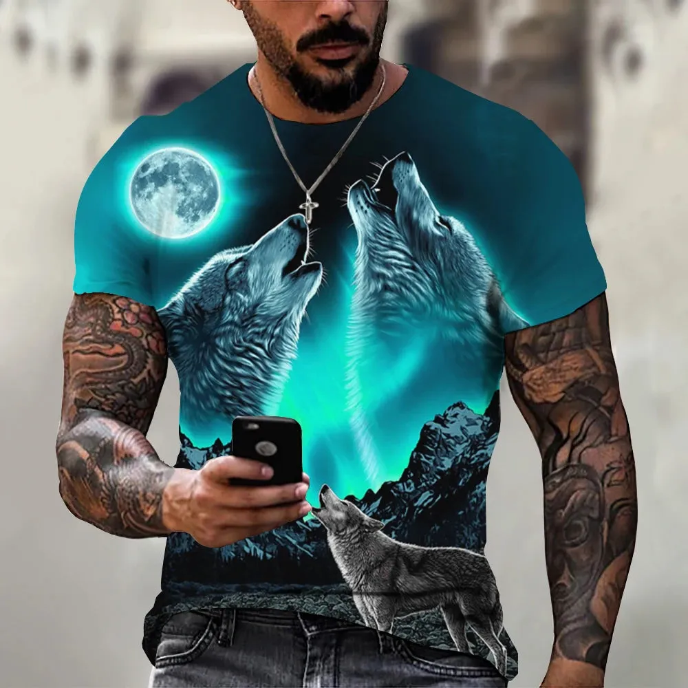 Men's 3D Wolf Print Oversized Streetwear Tee