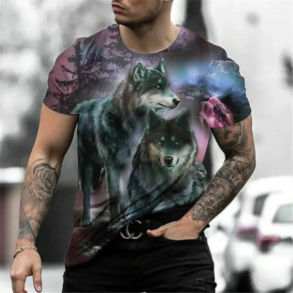 Men's 3D Wolf Print Oversized Streetwear Tee