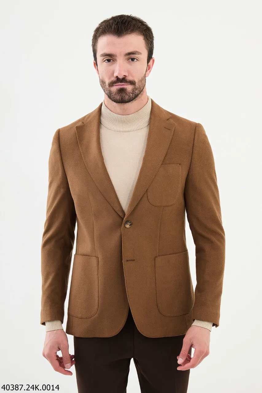 Men's Brown Textured Slim Fit Blazer