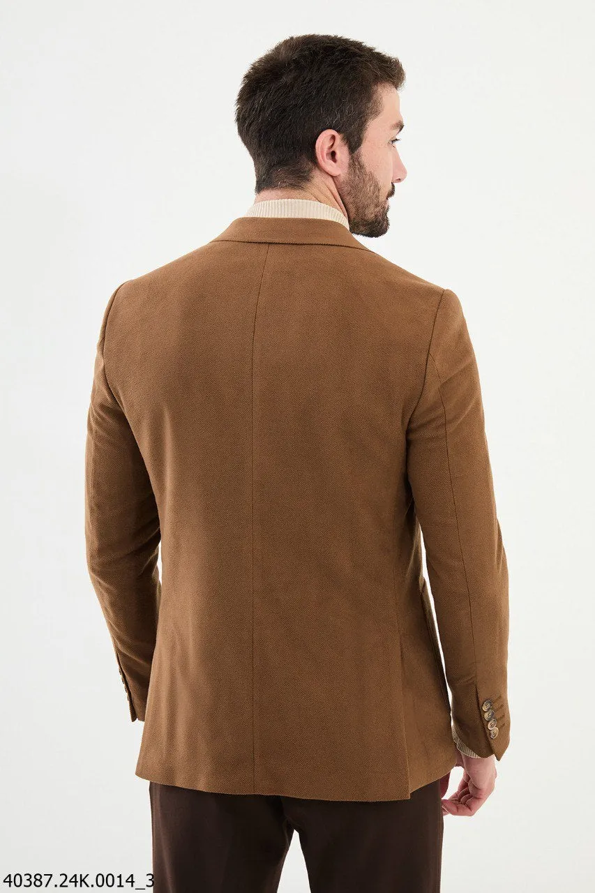 Men's Brown Textured Slim Fit Blazer