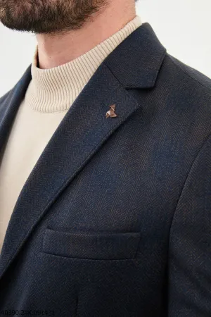 Men's Navy Textured Slim Fit Blazer