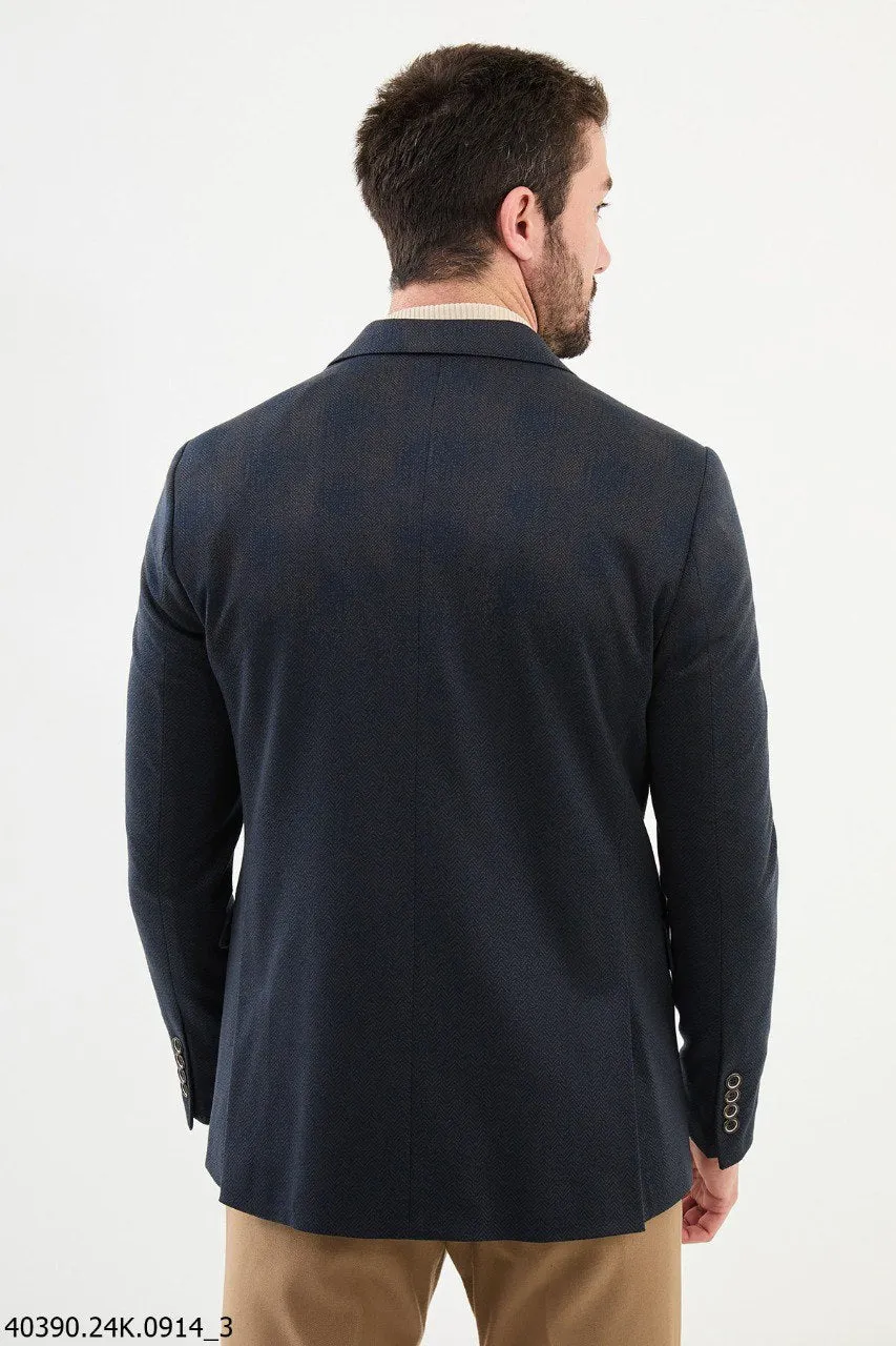 Men's Navy Textured Slim Fit Blazer