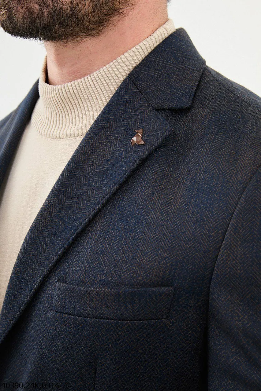 Men's Navy Textured Slim Fit Blazer
