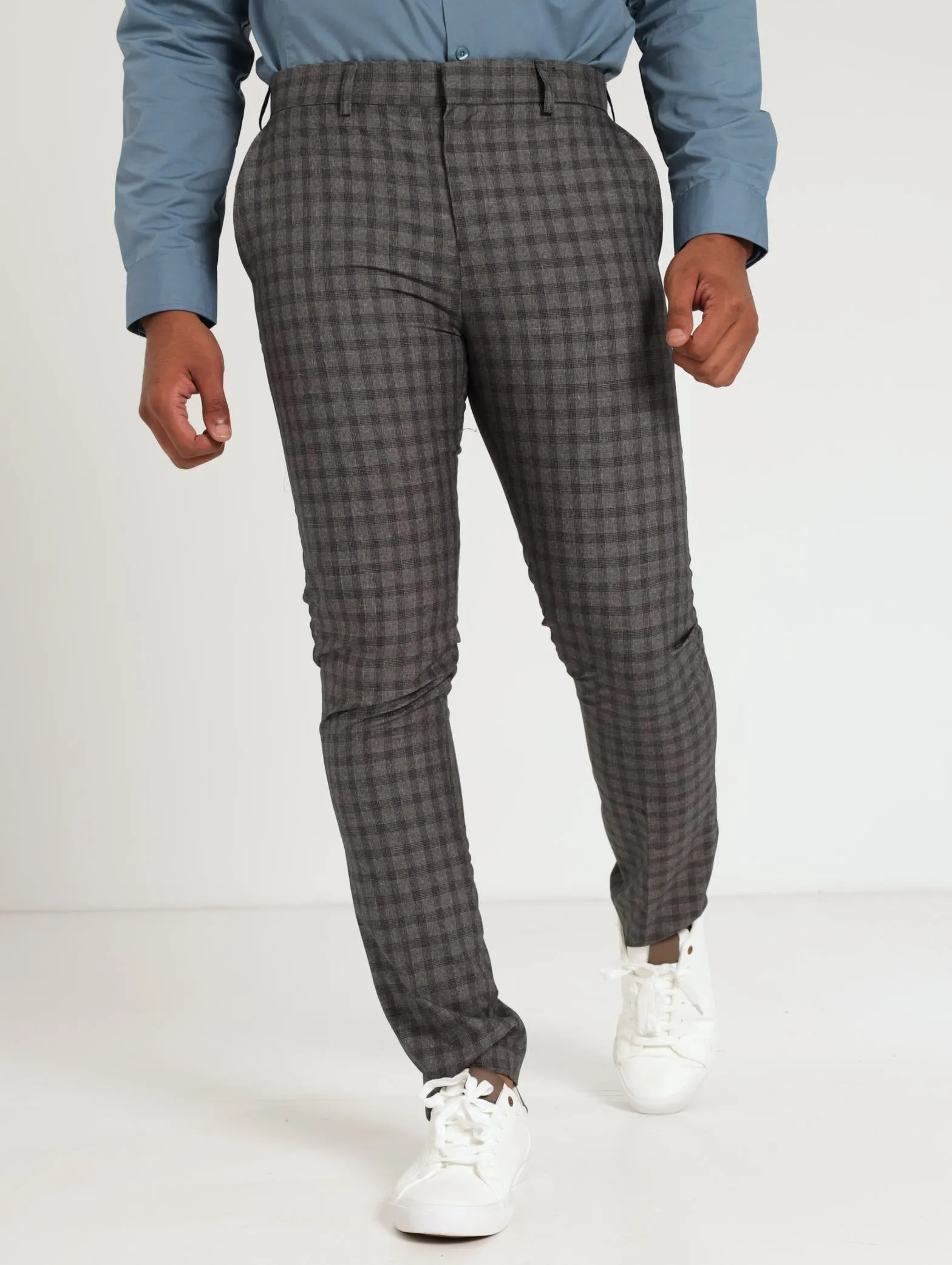 Men's Slim Check Trouser - Charcoal