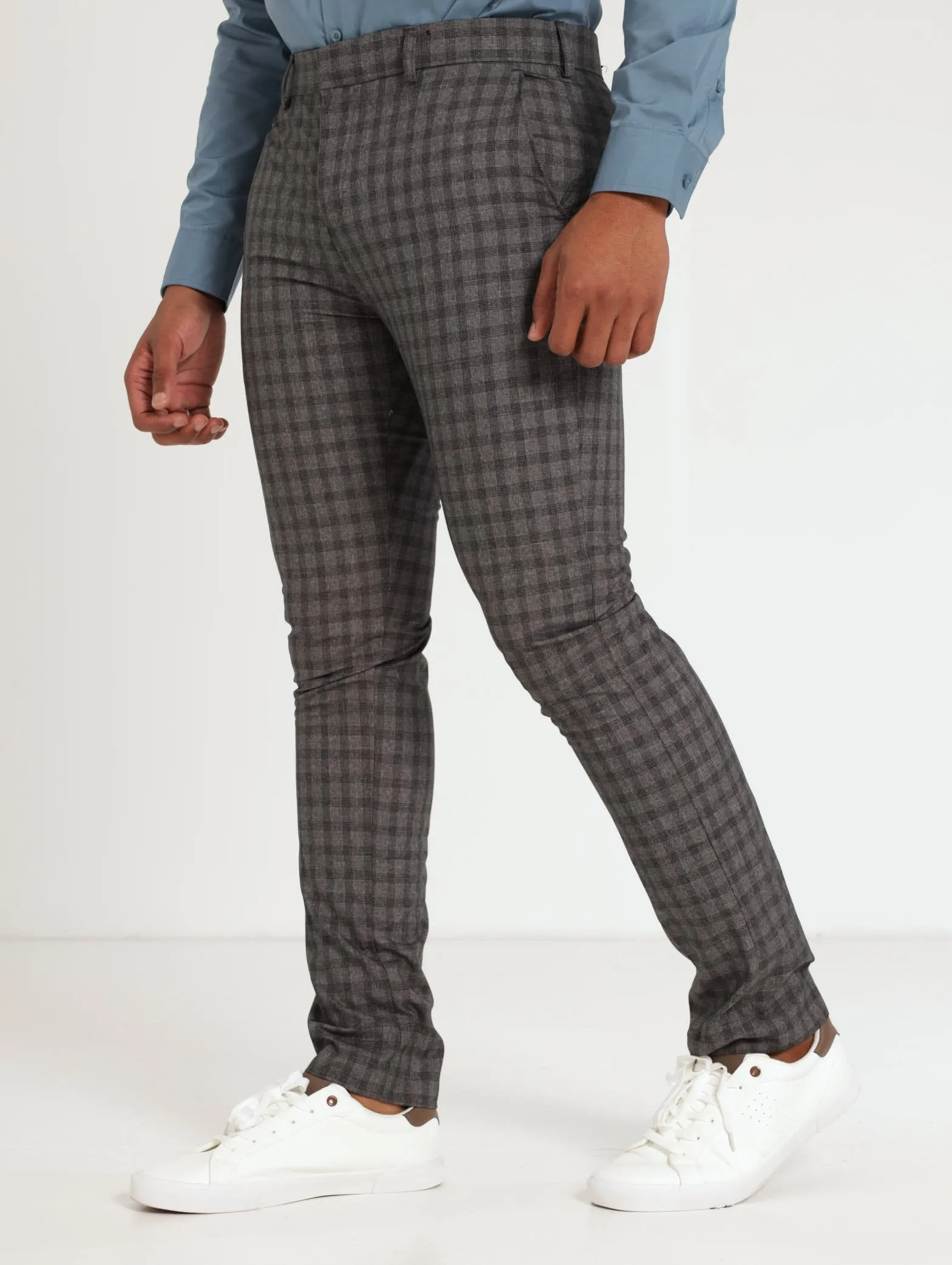 Men's Slim Check Trouser - Charcoal