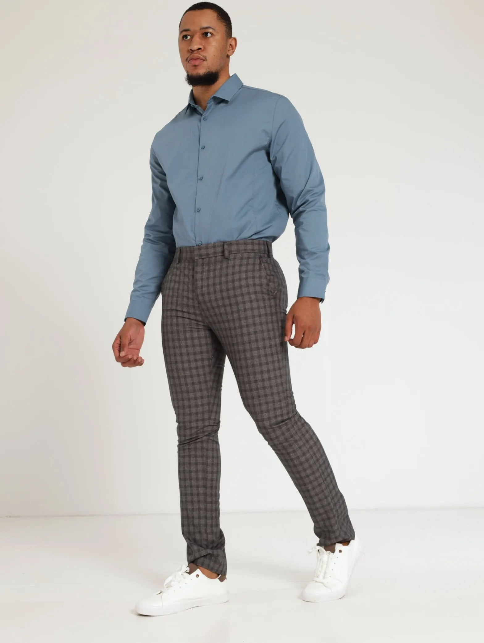 Men's Slim Check Trouser - Charcoal