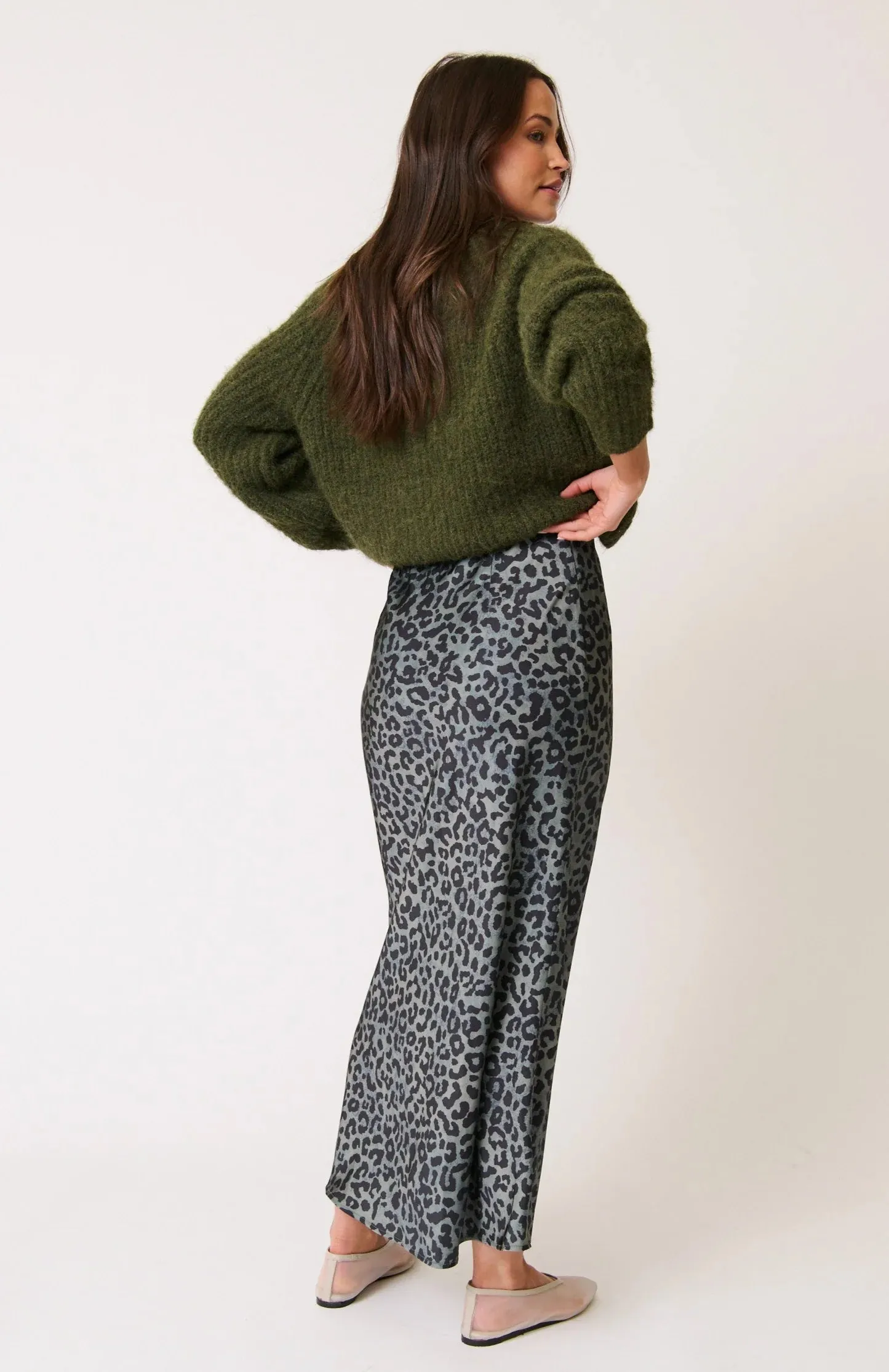 Millie Slip Skirt - Green Leopard