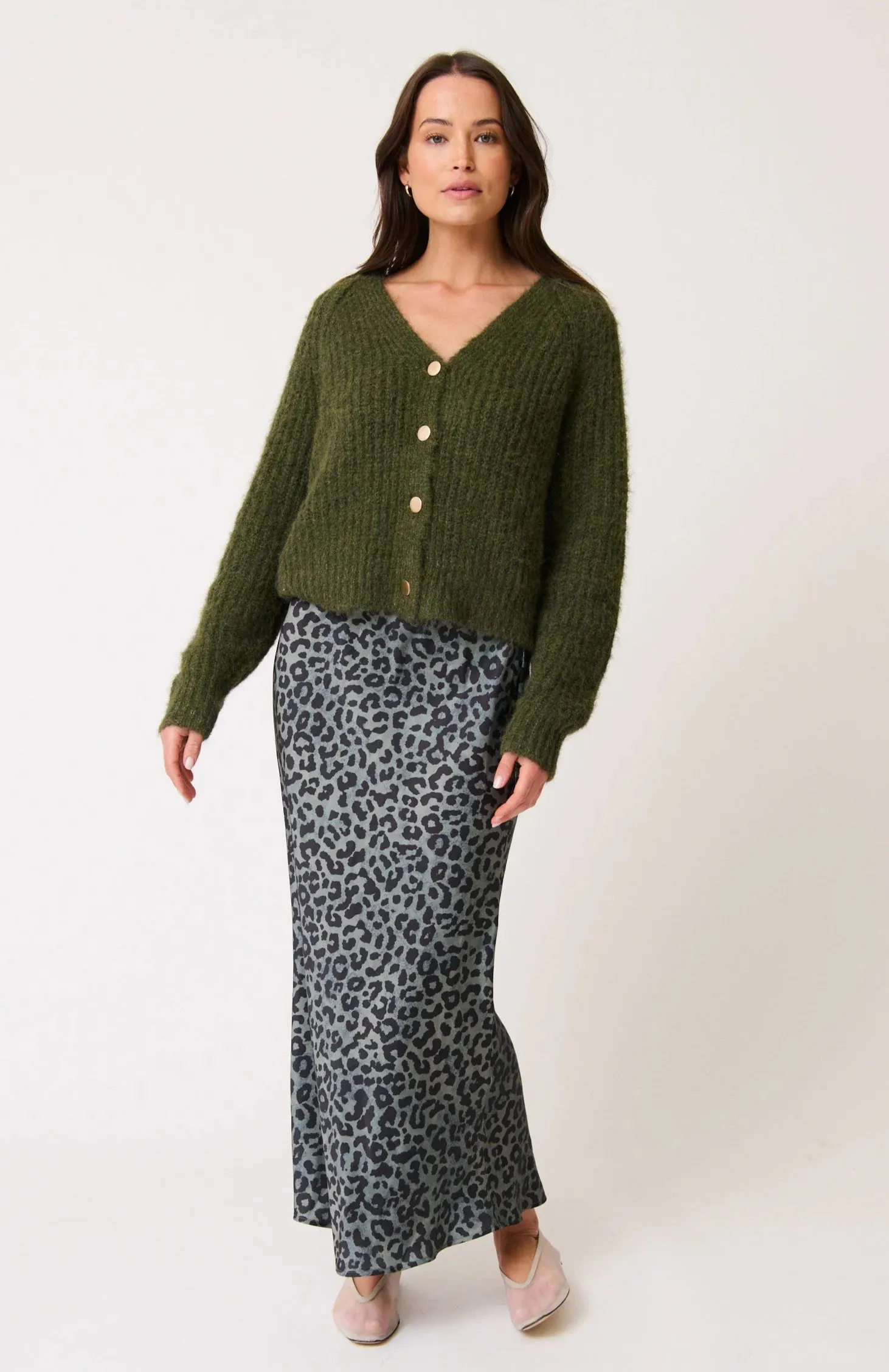 Millie Slip Skirt - Green Leopard