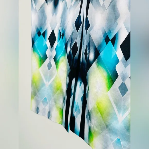 Milly Satin Diamond Stain Glass Blue Green Print Midi Pencil Skirt Size 4