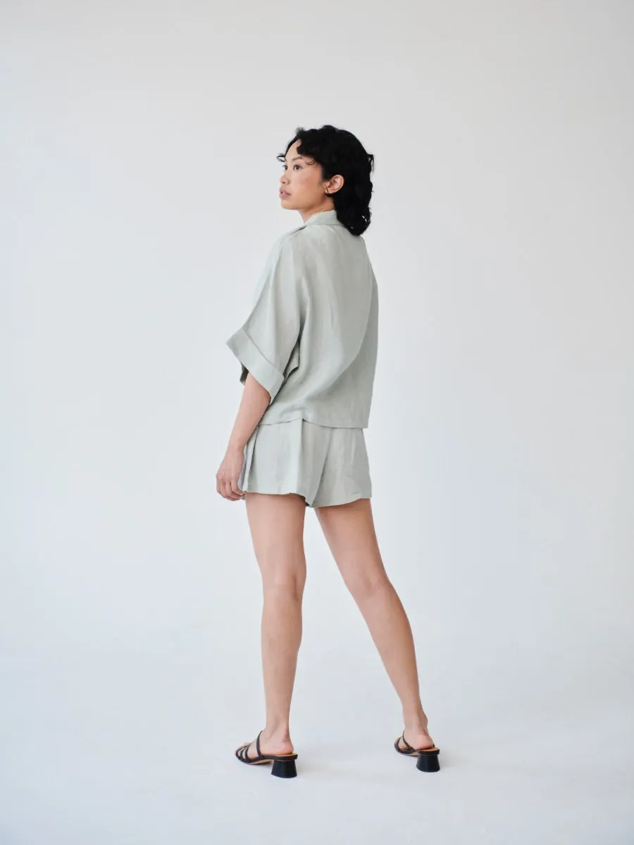 Mint Green Linen Lounge Co-ord Short Set - Size 10