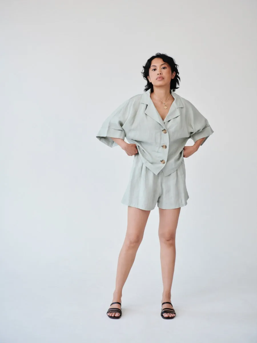 Mint Green Linen Lounge Co-ord Short Set - Size 10