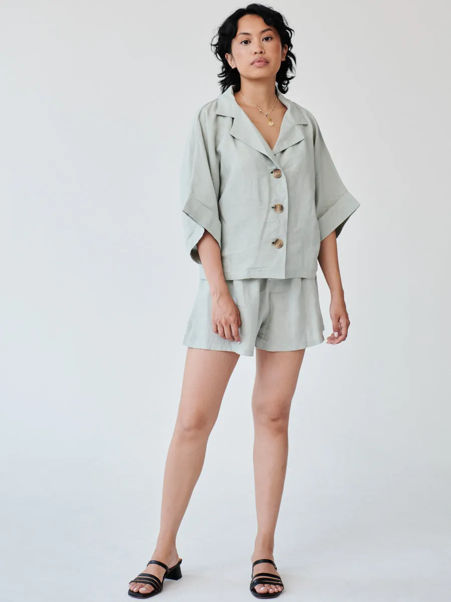 Mint Green Linen Lounge Co-ord Short Set - Size 10