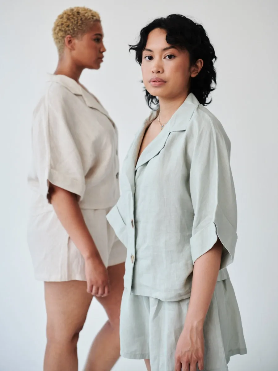 Mint Green Linen Lounge Co-ord Short Set - Size 10