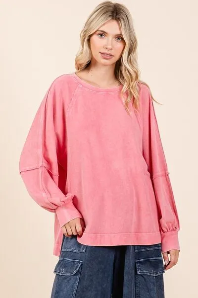 Mittoshop Mineral Wash Raglan Long Sleeve Oversized Top