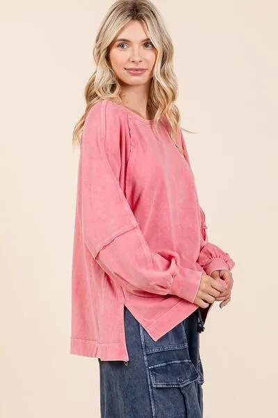 Mittoshop Mineral Wash Raglan Long Sleeve Oversized Top