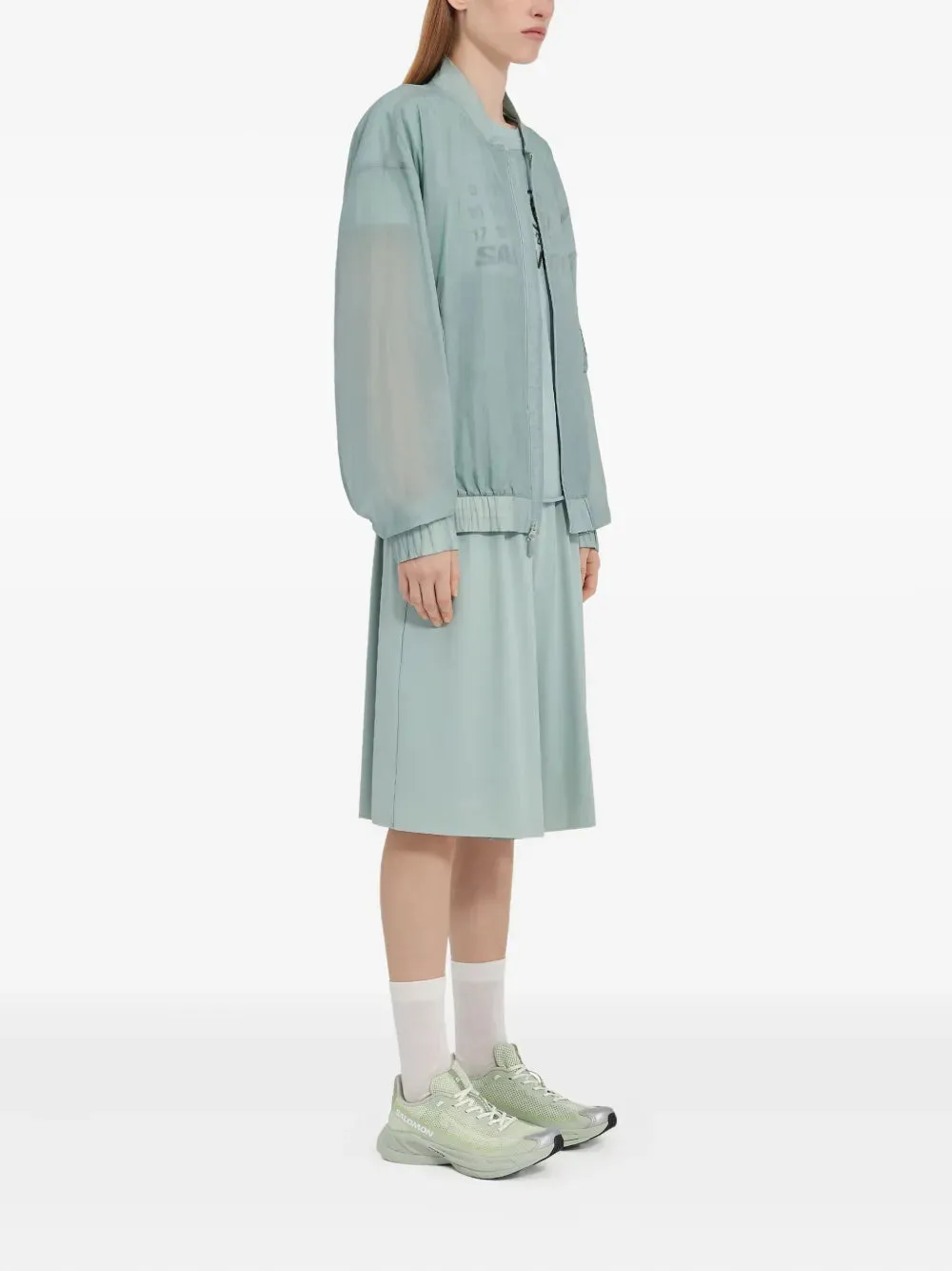 MM6 & Salomon Numbers-Print Bomber Jacket Jadeite