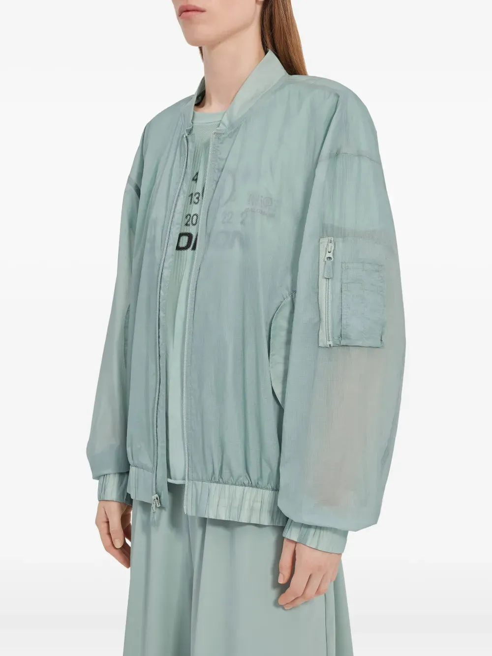 MM6 & Salomon Numbers-Print Bomber Jacket Jadeite
