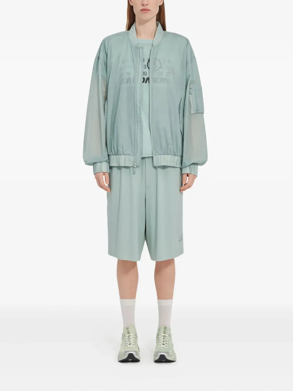 MM6 & Salomon Numbers-Print Bomber Jacket Jadeite