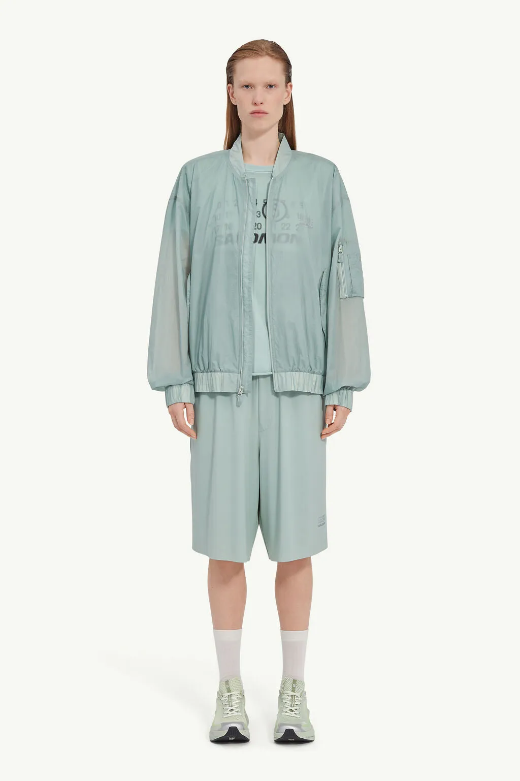 MM6 & Salomon Numbers-Print Bomber Jacket Jadeite