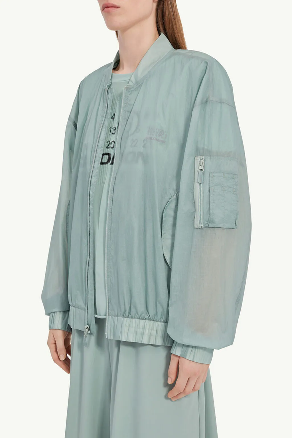 MM6 & Salomon Numbers-Print Bomber Jacket Jadeite