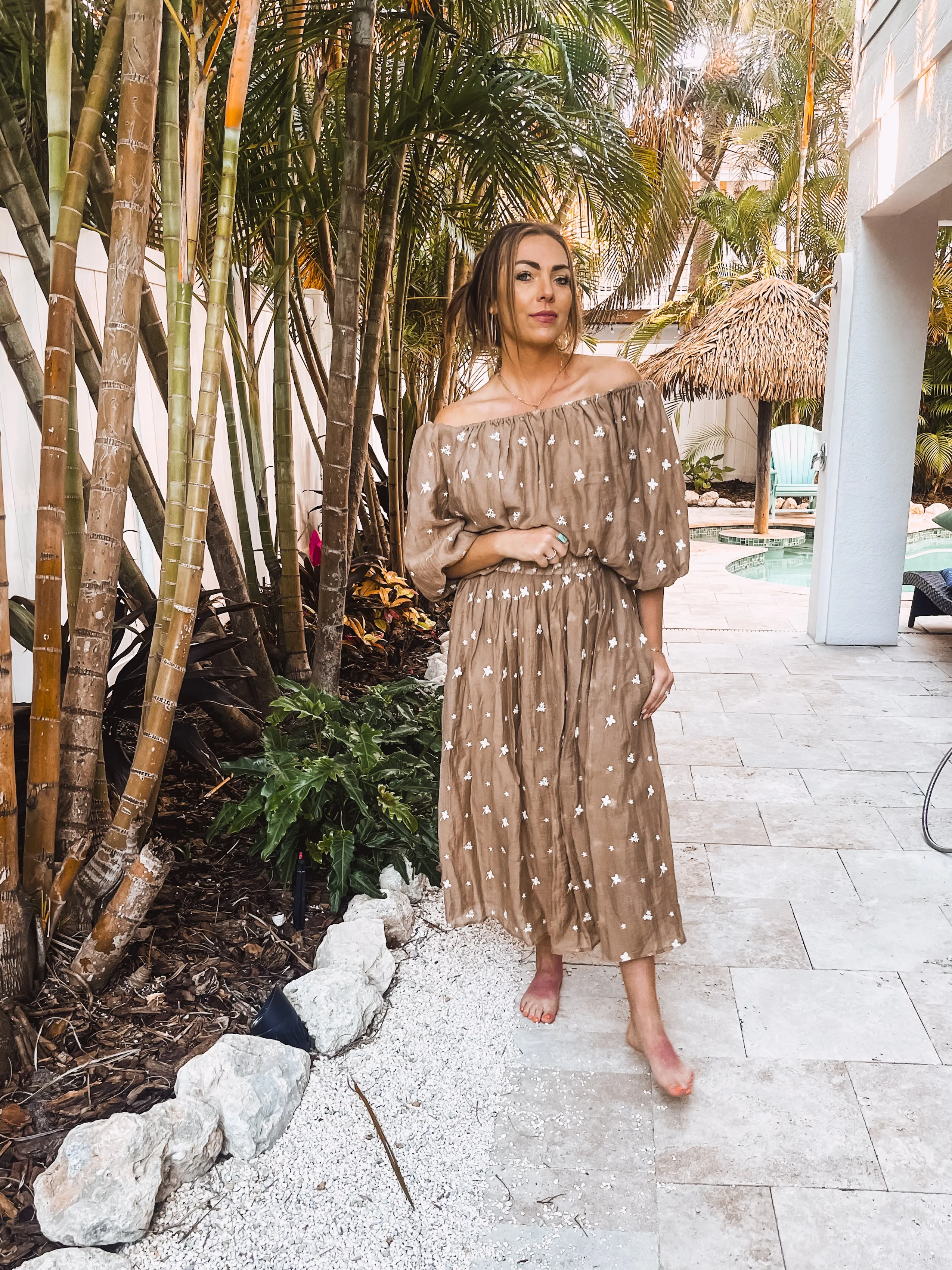 Mocha Bubble Sleeveless Embroidered Top