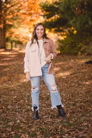 Mocha   Cream Half & Half Mini Corduroy Shacket