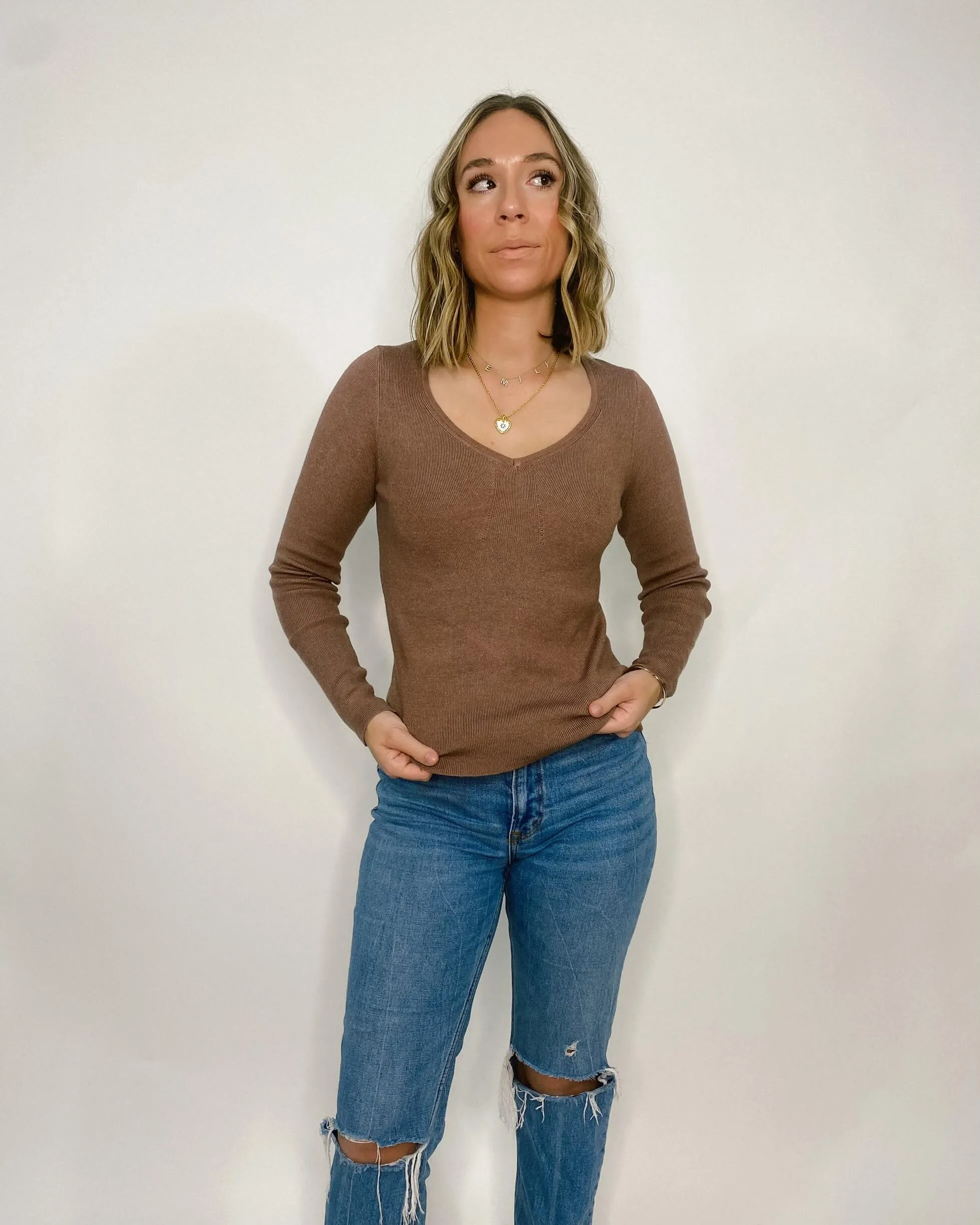 Mocha Long Sleeve Sweater Top