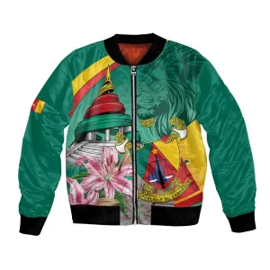 Monument de la Reunification Cameroun Bomber Jacket Coat Of Arms With Lily Flowers LT14