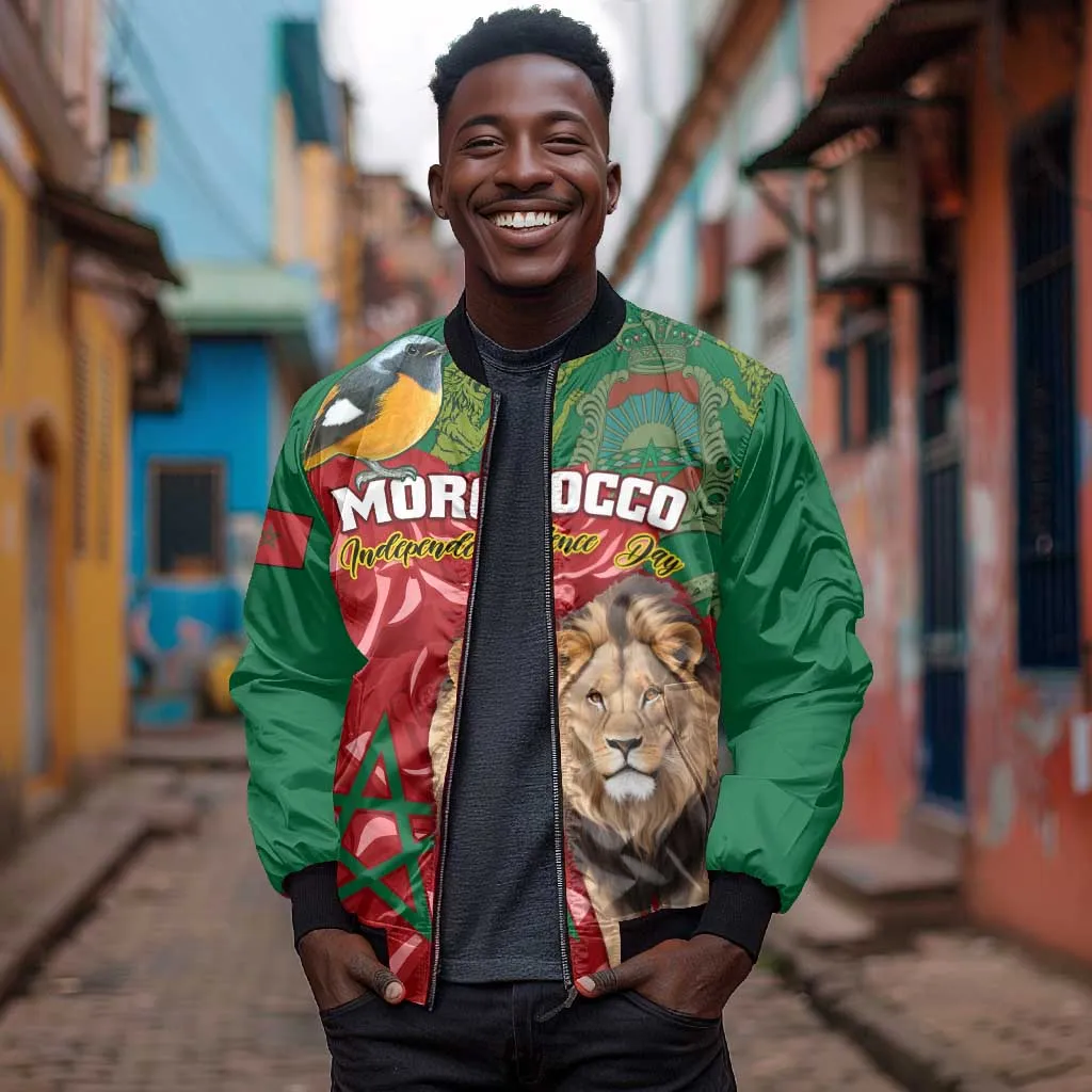 Morocco Independence Day Bomber Jacket with Barbary Lion and Moussier's Redstart LT01