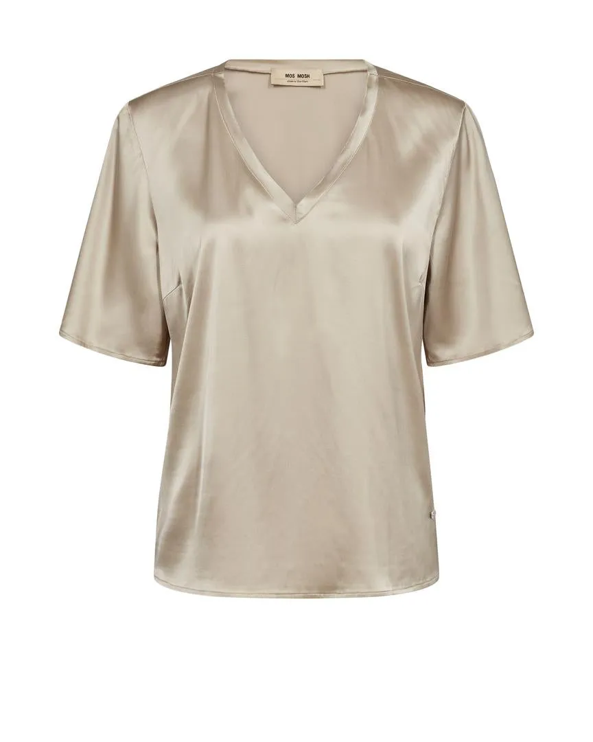 Mosmosh Evie V-Neck Short Sleeve Satin Top