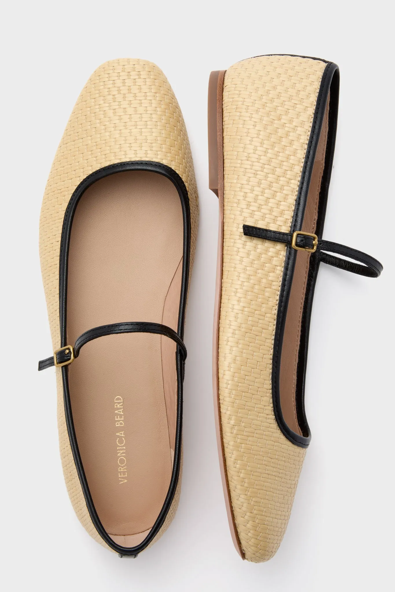 Natural and Black Ellie Raffia Flats