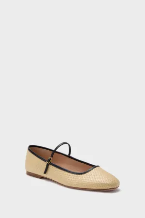 Natural and Black Ellie Raffia Flats