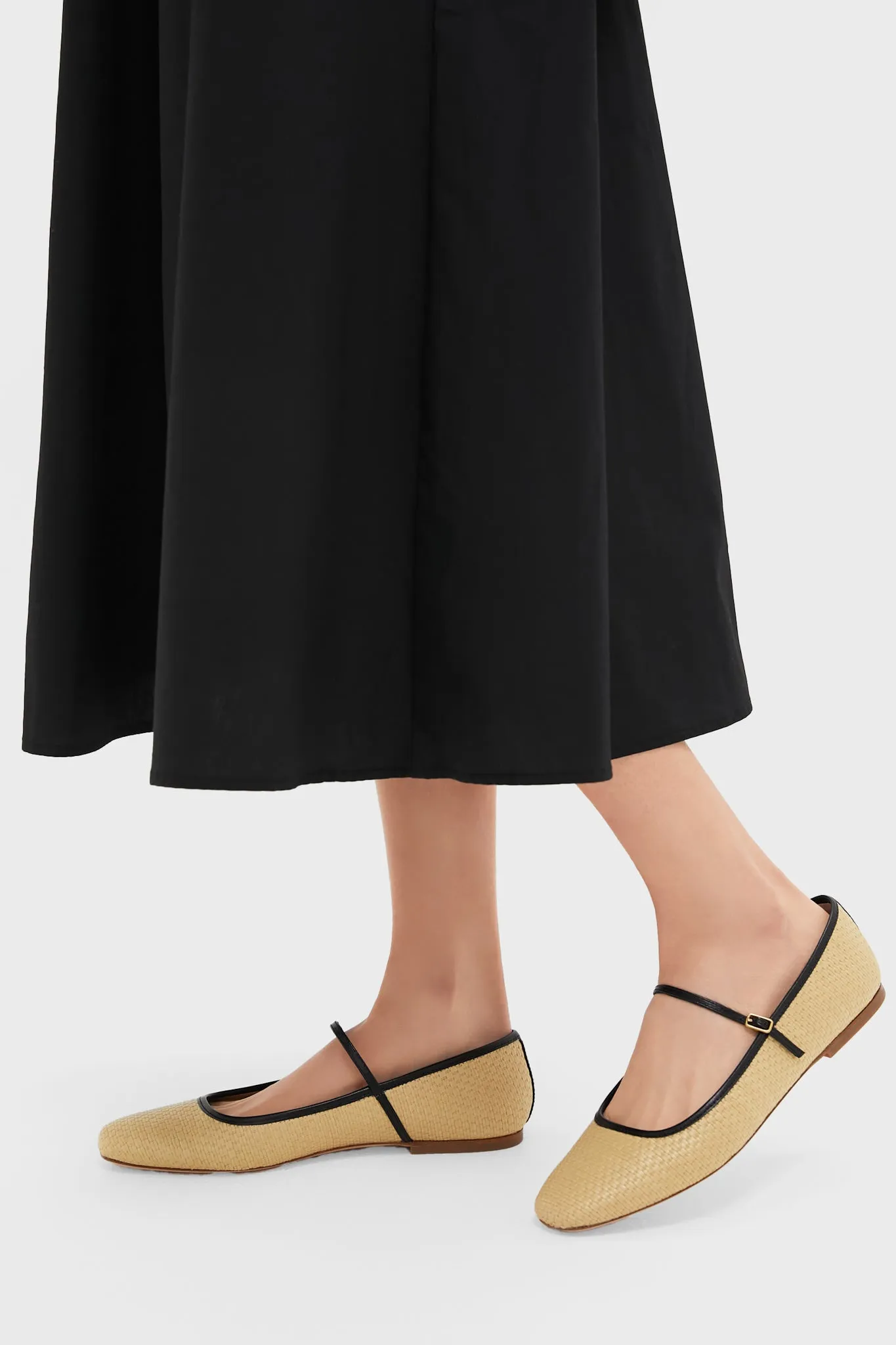 Natural and Black Ellie Raffia Flats