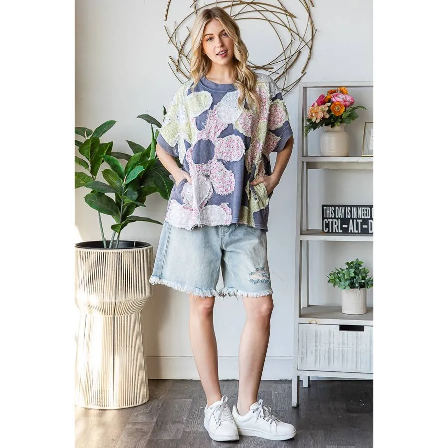 Navy Washed Floral Patchwork Oversized Oli Hali Tee