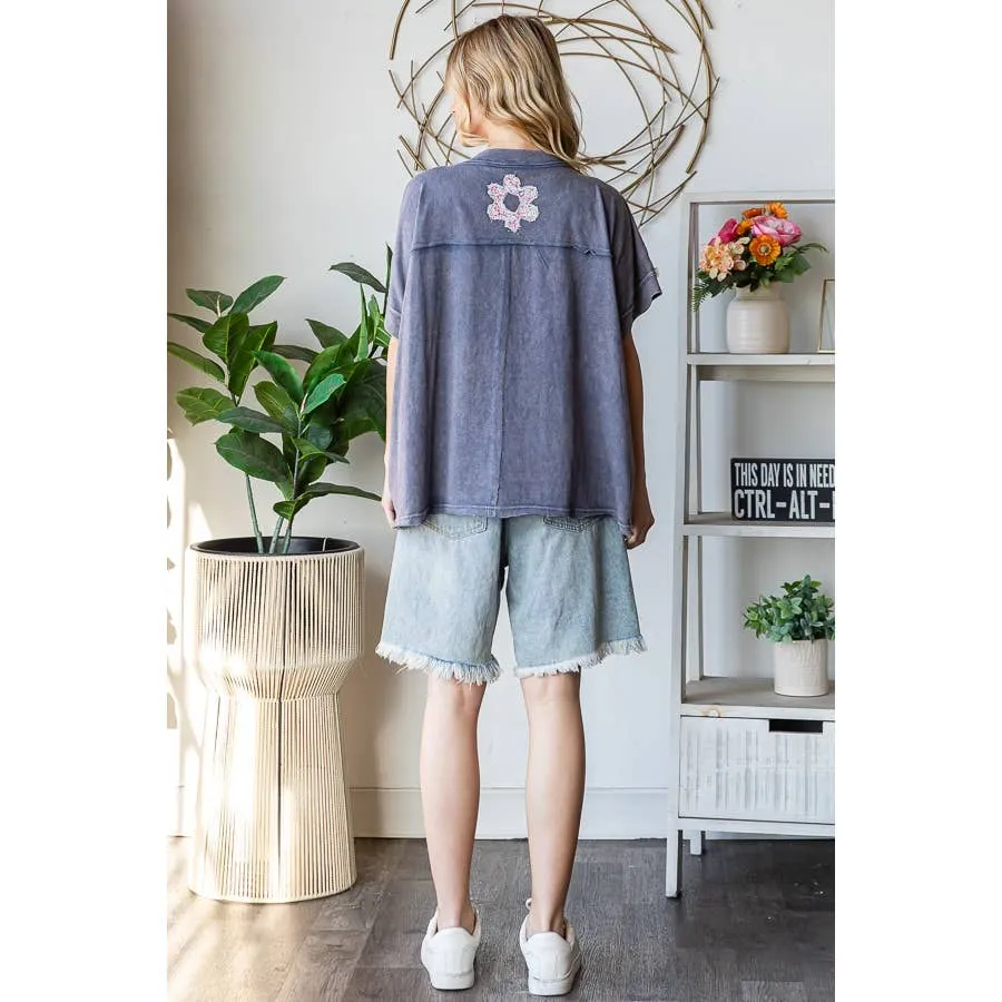 Navy Washed Floral Patchwork Oversized Oli Hali Tee