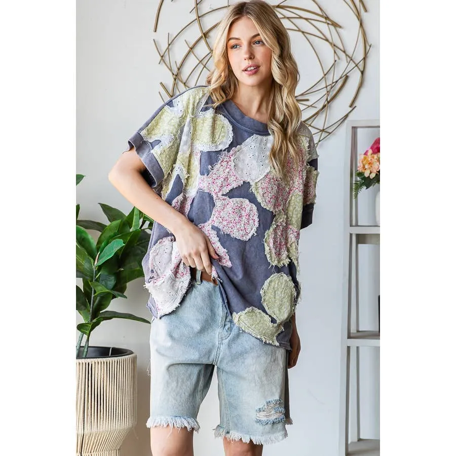 Navy Washed Floral Patchwork Oversized Oli Hali Tee