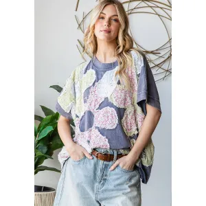 Navy Washed Floral Patchwork Oversized Oli Hali Tee