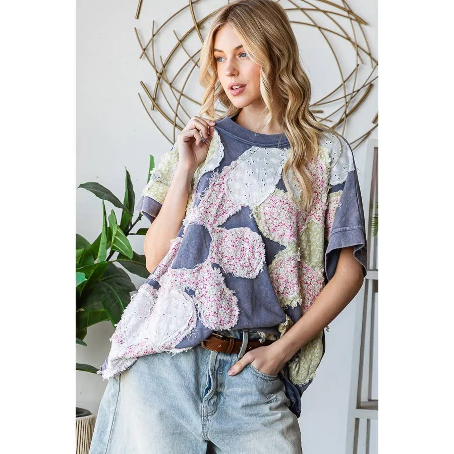Navy Washed Floral Patchwork Oversized Oli Hali Tee