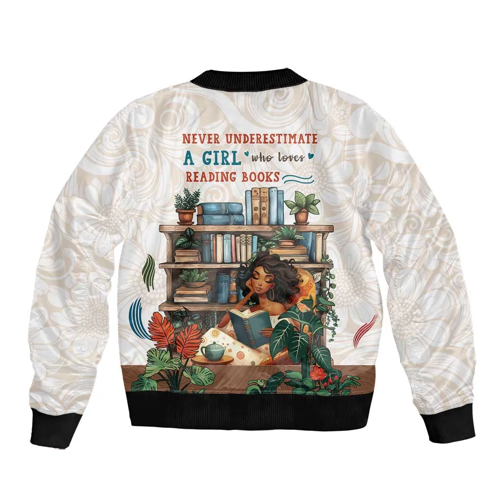 Never Underestimate A Girl Who Loves Reading Books Bomber Jacket African Book Lovers DT04