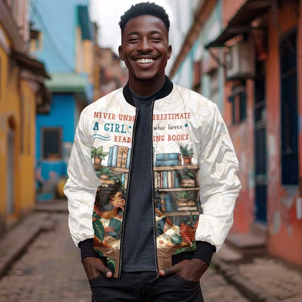 Never Underestimate A Girl Who Loves Reading Books Bomber Jacket African Book Lovers DT04