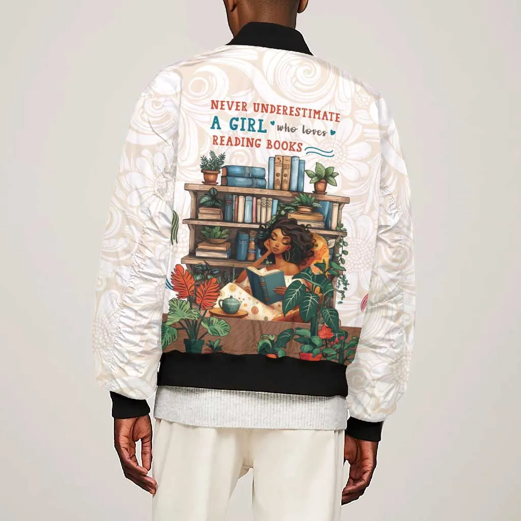 Never Underestimate A Girl Who Loves Reading Books Bomber Jacket African Book Lovers DT04