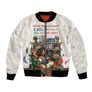 Never Underestimate A Girl Who Loves Reading Books Bomber Jacket African Book Lovers DT04